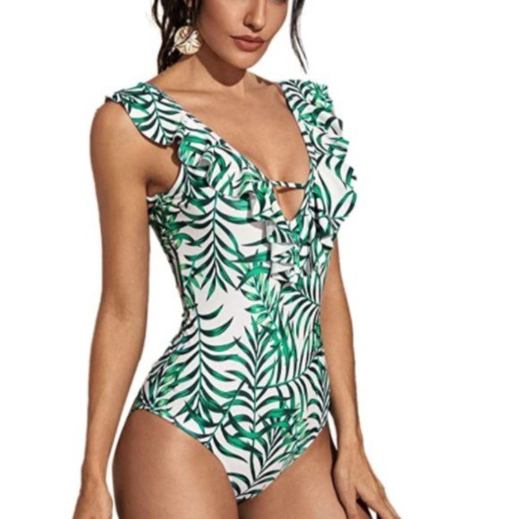 Other - NWT Tropical Print Plunge Deep-V Monokini Swimsuit